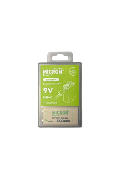 Micron 9V Şarj Edilebilir Lityum Pil 1000 Döngü USB Type-C Yassı Pil , 9V Pil