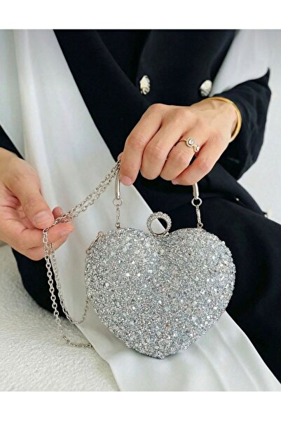 bag خاتم نسائي بتصميم قلب من الأحجار الفضية، مناسب لفساتين السهرة والخطوبة وا...