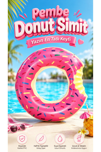 viyol marketim Donut Şişme Simit 65 cm – Havuz Simidi, Deniz Simidi, Renkli D...