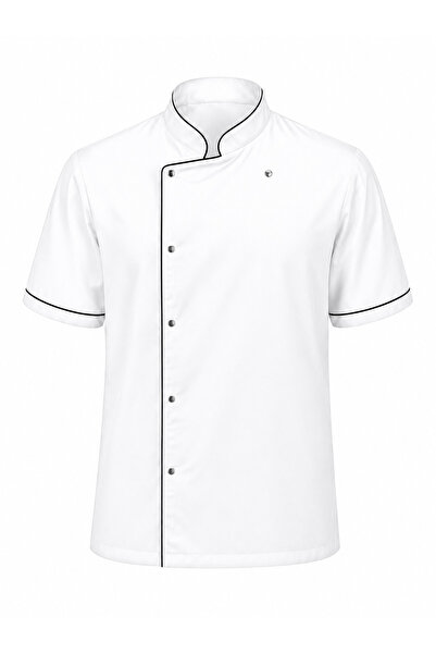 LOOKMT MODA Unisex Black and White Long Sleeve Chef Jacket with Snap Fastener...
