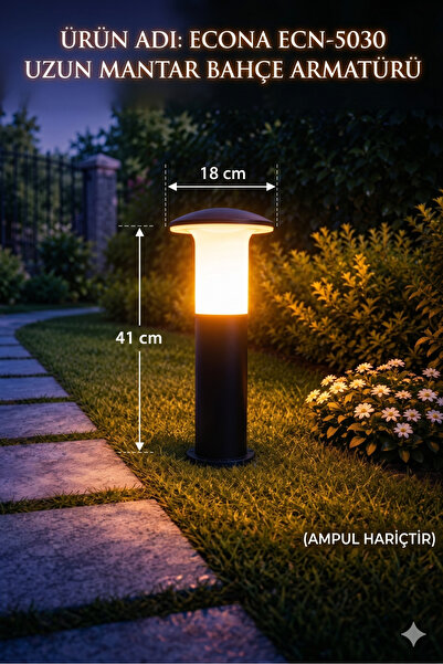 ECONA 41 CM MANTAR Bahçe Yol Aydınlatma, Set Üstü, Duvar Armatürü, Çim,Yürüyü...