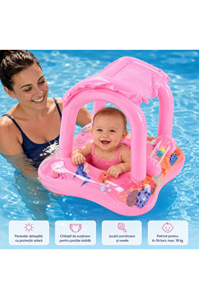MC Micostore Colac inot bebe 6-36 luni, cu parasolar, jucarii zornaitoare, ch...