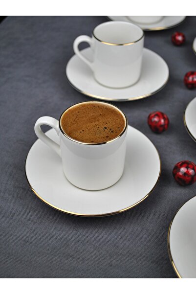 Qualitev 2-Person 4-Piece Gold Gilded Porcelain Coffee Cup Set 90 ml - Dora