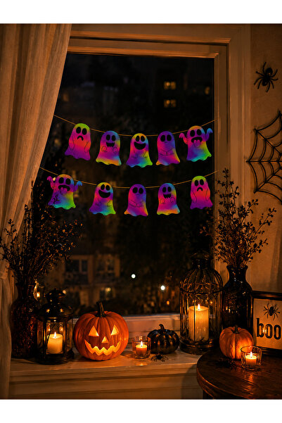 PARTİPORT Parti Malzemesi Fosforlu Halloween Neon Hayalet Duvar Süsü Cadılar ...