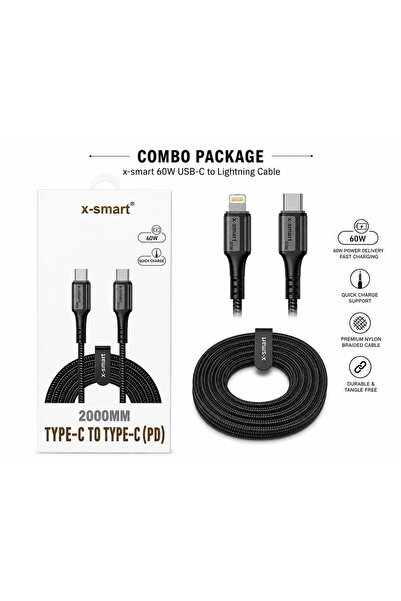 Generic Combo Package of 2 Metre Data Cables For Ip 14& Ip 15 Fast Charging D...