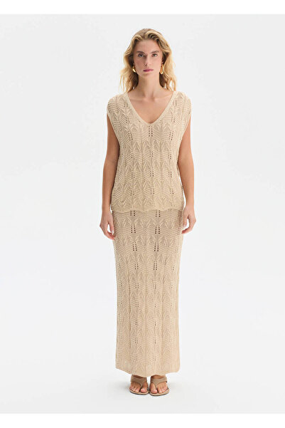 Knitss Beige Knitwear Skirt with Special Knit Detail