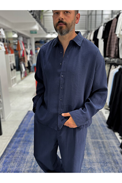 BYBASICMAN Μπλουζάκι Oversize από ύφασμα Tensel σε σκούρο μπλε TW-1176