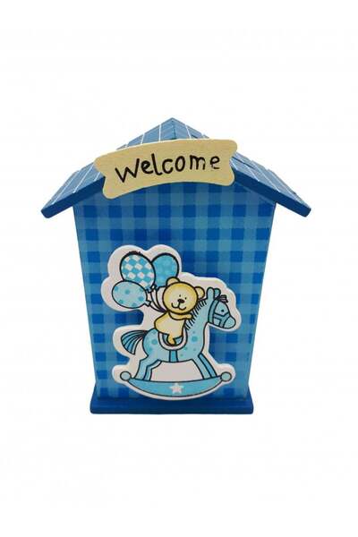 Other Wooden baby piggy bank with paper holder - blue