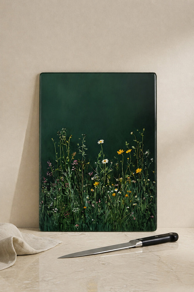 KHAKMA لوح تقطيع زجاجي من جرين فيلد - 25x35 سم |   لوح تقطيع من الزجاج المقوى...