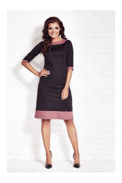 Awama Dress A077, Awama, Polyester/ Elastane, Black/Pink, S INTL