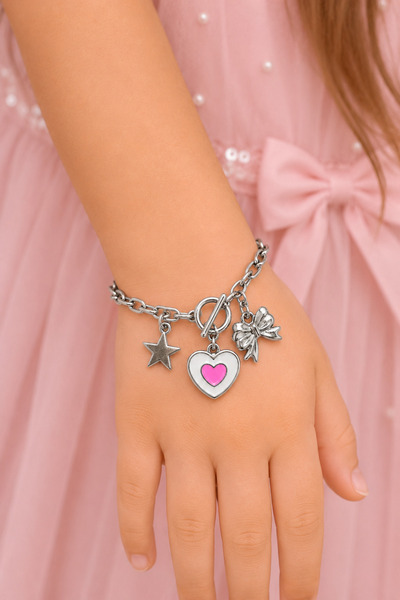 MakeWell Hello Kity Kalp Kiraz Yıldız Fiyonk Figürlü Charm Çocuk Bileklik – K...