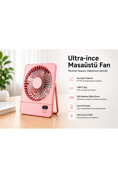 TUROVE ULTRA İNCE MASAÜSTÜ FAN – SESSİZ, GÜÇLÜ VE TAŞINABİLİR SERİNLİK 5 KADE...