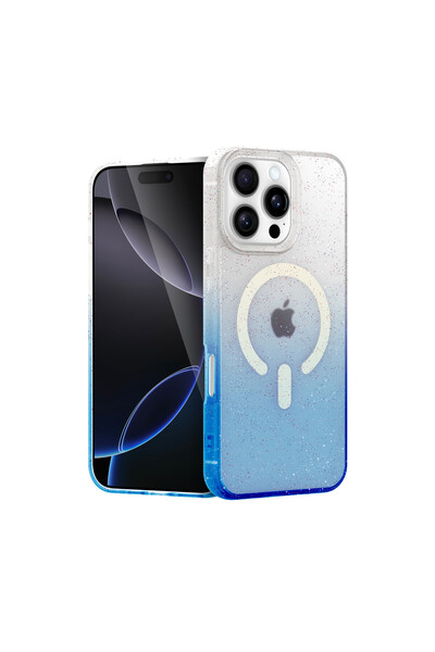 Apple iPhone 16 Pro Max Uyumlu Pummel Shiny MagSafe Silikon Kılıf - Mavi
