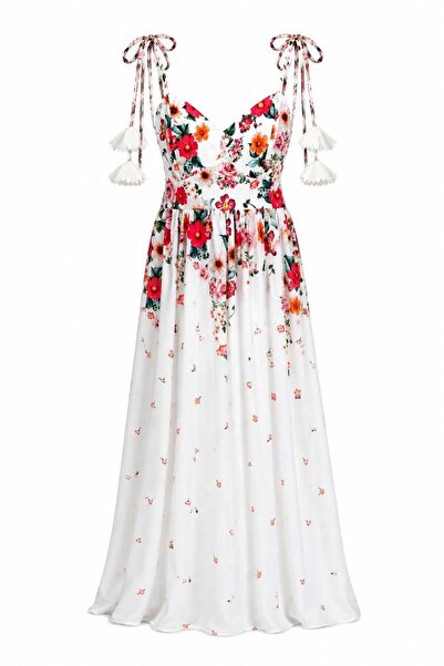 HAZELANNA Rochie albă florală cu detaliu de bretele
