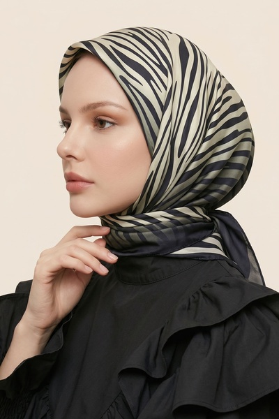 InStyle وشاح قطني ناعم أسود بنمط حمار وحشي أفقي