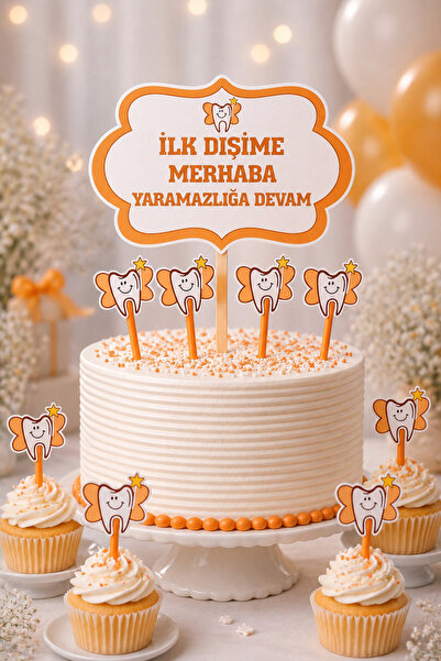 Parti Konsepti Diş Buğdayı Pasta Üstü Süs Seti 5’li – Mavi Pembe Turuncu Renk...