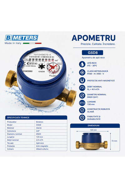 SUPERMEMO Apometru, Bmeters, alama, GSD8 3/4" 4.0m3/h, anti-magnetic, DN20, l...