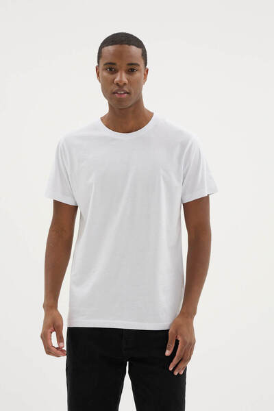 KLY 100% Cotton Men's White T-Shirt - Regular Cut Crew Neck Basic T-Shirt