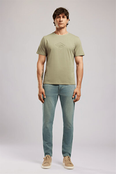 Lee Cooper Mattias Men's Regular Fit 100% Cotton Printed Crew Neck T-Shirt Green