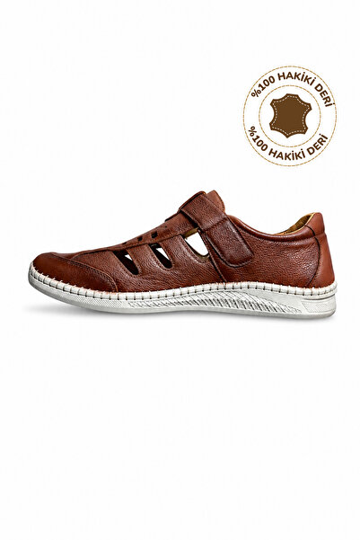 Ekonomik Ayakkabı 100% Genuine Leather Men's Velcro Summer Casual Shoes Sanda...