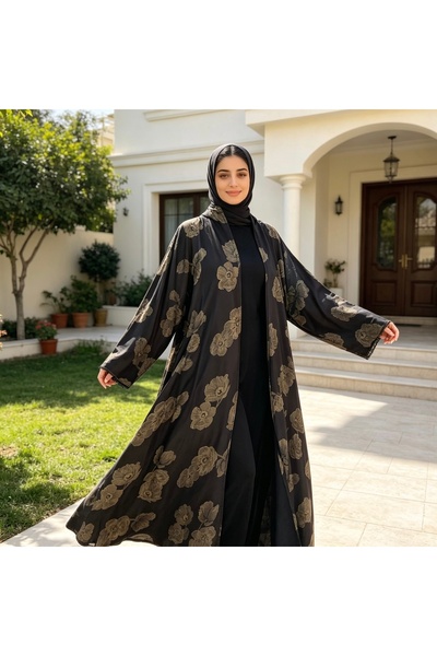 Bleco Satin Floral Long Cardigan, Vintage Elegant Outerwear