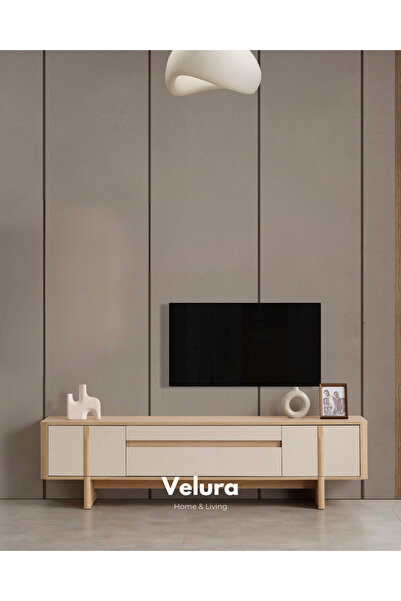 Velura Home & Living Eylül Tv Ünitesi - Naturel Meşe ve Krem (Sadece Alt Blok)