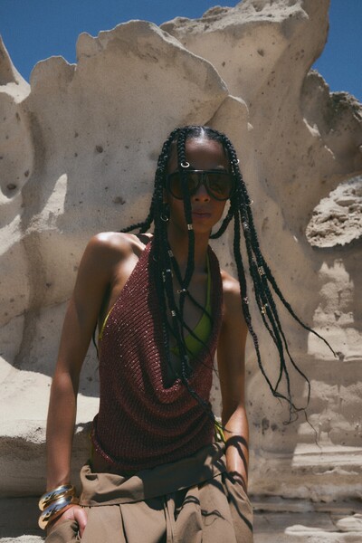 Bershka Metalik iplikli drapeli halter top