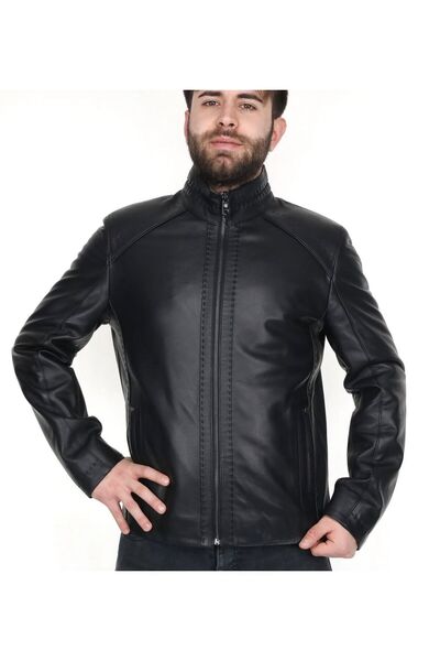 EGE DERİ 100% Genuine Lambskin Puntol Men's Black Coat