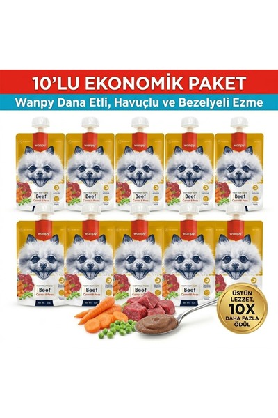 Wanpy Taze Sığır Etli&Havuçlu 10'lu Köpek Et Ezmesi 90 gr