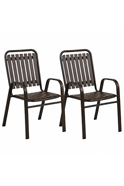 SERSIMO Set of 2 garden chairs with arms, PP and metal frame, 56x63x89 cm, brown