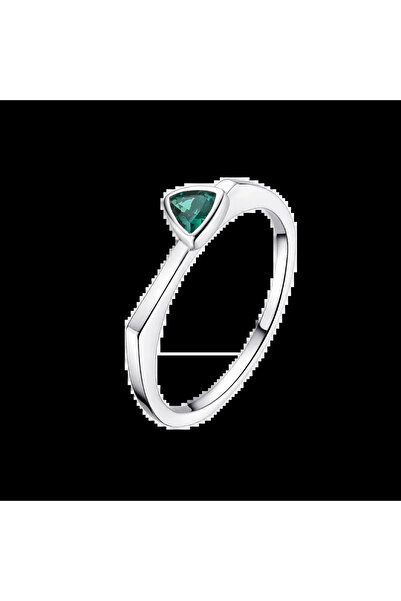 Lisa&Co. Silver Triangle Stone Ring 57 mm / Rhodium plated silver / Green zircon