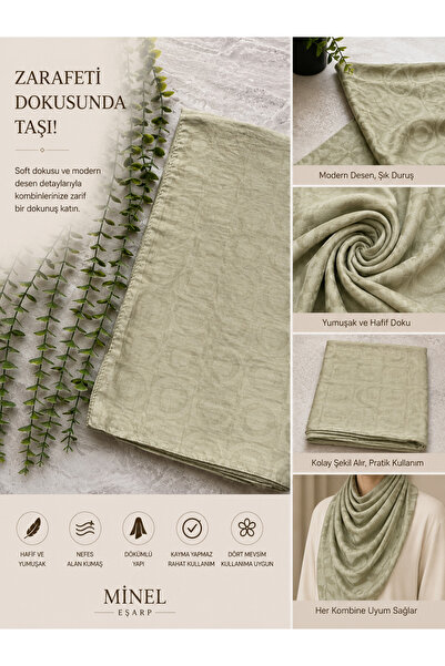 minelesarp Minel Scarf Monogram Patterned Ayrobin Fabric Cotton Jacquard Shaw...
