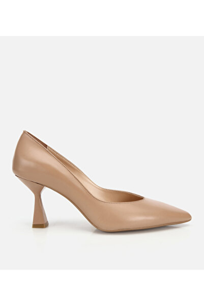Hotiç Kadın Deri Bej Kısa Topuklu Stiletto