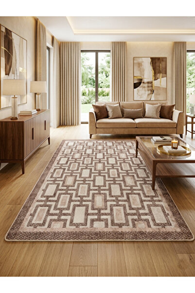 Brillant Geometrik Desen Modern Lateks Taban Salon Yolluk Antre Halı