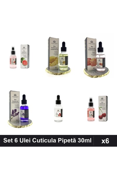 global fashion Set 6 Ulei Cuticula Pipetă 30ml - Pepene Verde, Lămâie, Măr, L...