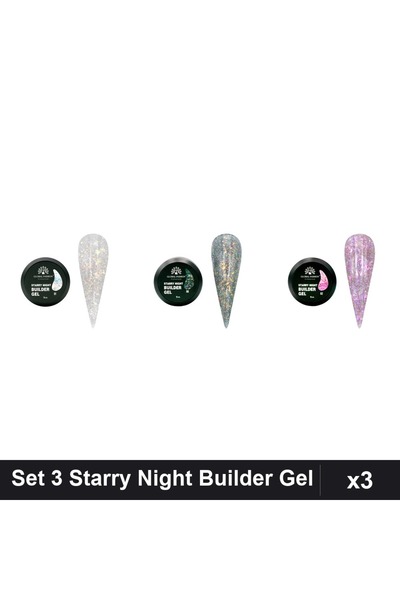 global fashion Set 3 Starry Night Builder Gel 15g - Nr.01, Nr.08, Nr.02