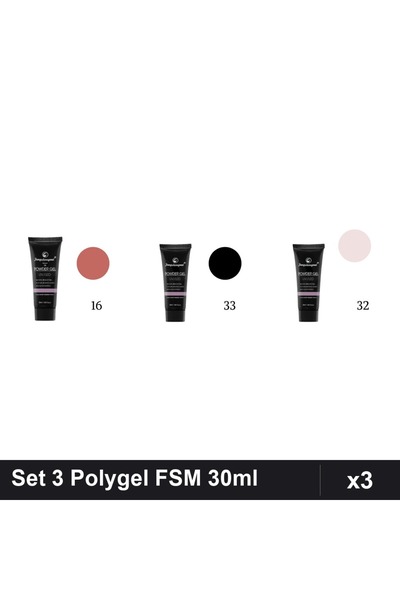 FSM Set 3 Polygel 30ml - Nr.16, Nr.33, Nr.32 - Construcție Unghii