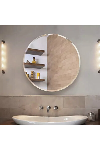 Callena Oglindă simplă fără ramă, 50 cm, cu margini teșite de 2 cm, decorativă, oglindă rotundă, decor, pentru hol, dormitor, baie