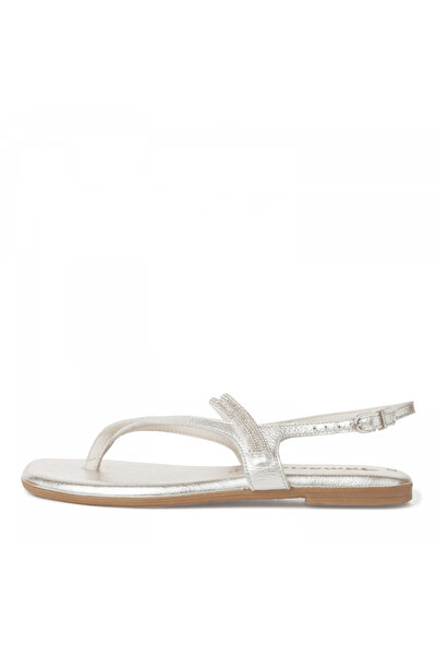Tamaris Flat sandals made of leather, white with crystals