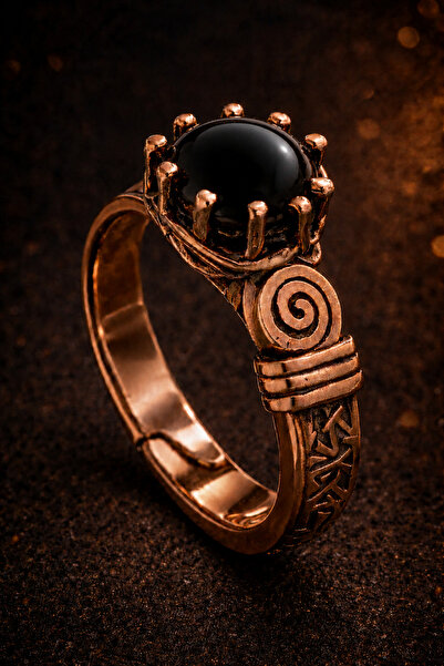 İyyaKee Handmade Onyx Stone Copper Ring 9.5mm Natural Stone Anti-Allergic Wom...
