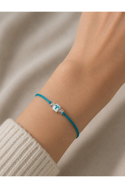 Femenino Aries Zodiac Symbol Adjustable Blue Rope Bracelet