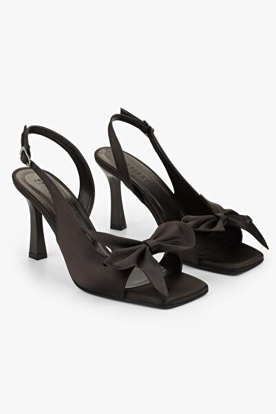 Shoeberry Pantofi cu toc cu detaliu fundă din satin maro Lily pentru femei