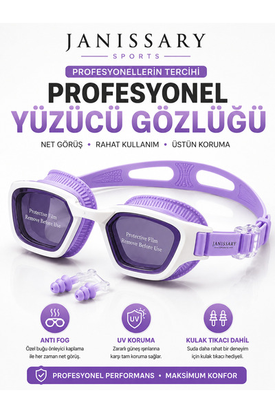Janissary 102 Mor Profesyonel Yüzücü Gözlüğü Renk | Anti Fog UV Korumalı Sili...