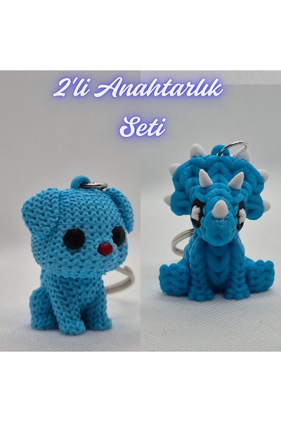 3DAtölyeMaker Light Blue Knitted Patterned Dog and Light Blue Knitted Pattern...