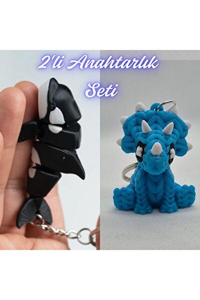 3DAtölyeMaker Black Flexible Whale and Light Blue Knitted Pattern Triceratops...