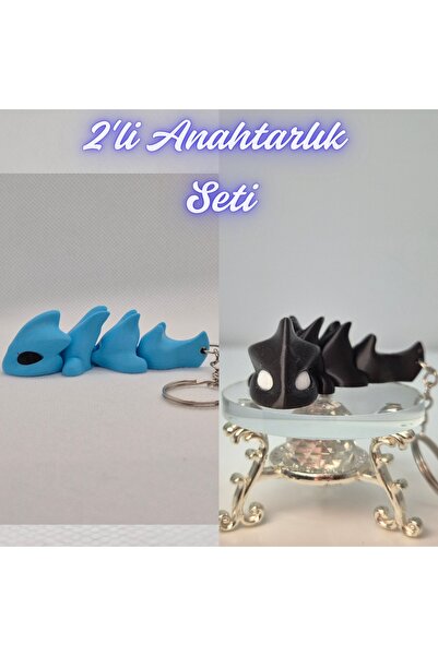 3DAtölyeMaker Light Blue Flexible Dragon and Black Flexible Dragon Keychain