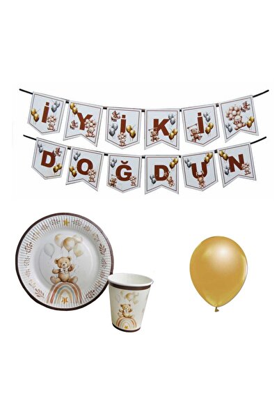 Hayaller Dükkanı Teddy Bear Retro 16-Person Birthday Table Set