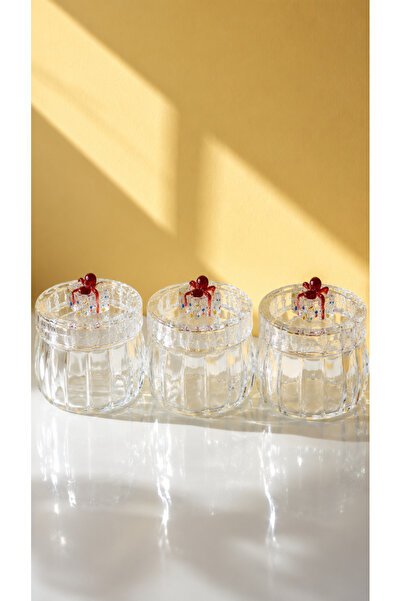 Maloria Crystal Shiny Glass Jar Dragee Sugar Bowl |   450ml - 3 Pieces