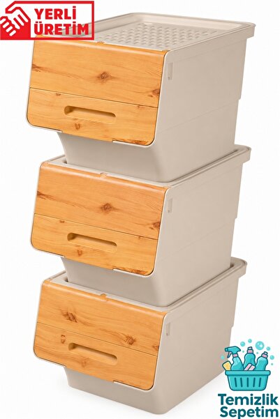 temizliksepetim 3-Tier Wheeled Storage Box with Lid, Goods and Food Organizer...