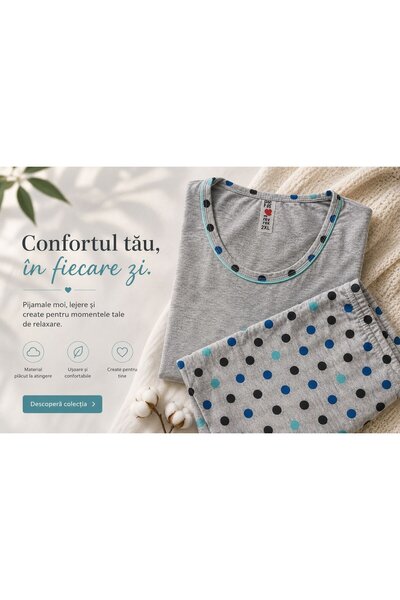 Serena Pijama damă din bumbac mânecă lungă și pantaloni lungi gri cu buline